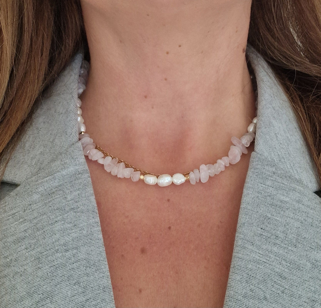 Cristallo pearls rose necklace